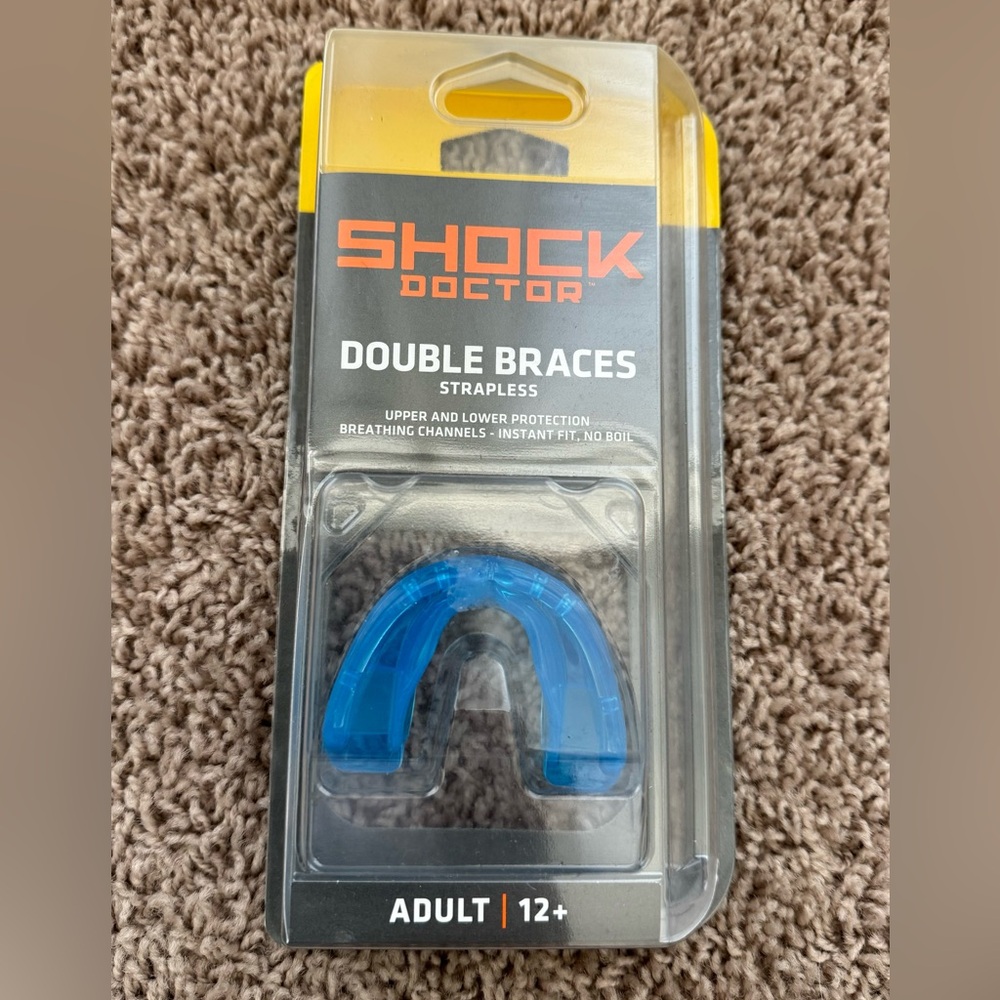 NEW Shock Doctor Mouthguard Double Braces Strapless / Adult 12+ / BLUE